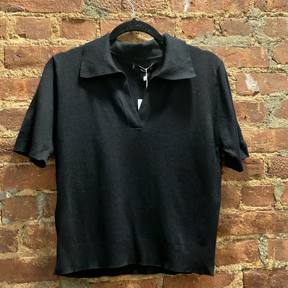 Mango Black Pullover a Collar Sz L.